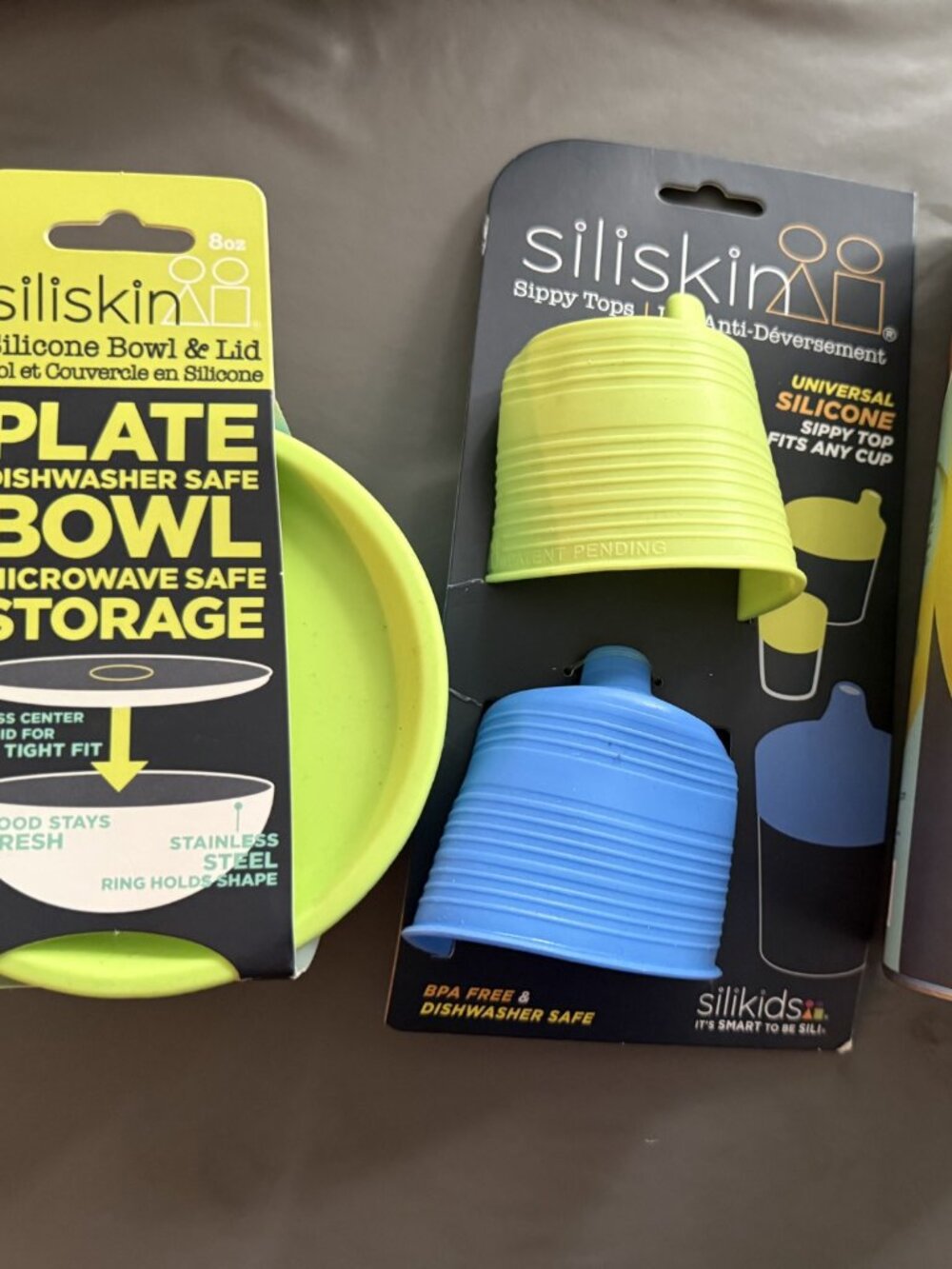 GoSili reusable silicone bib, bowl/plate and sippy tops bundle